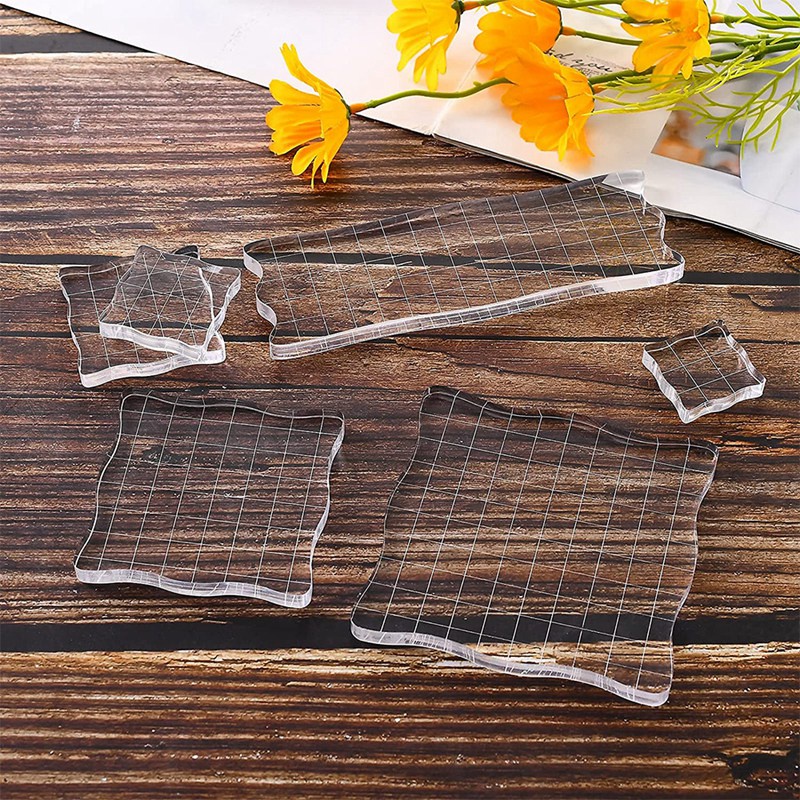 7 Pieces Clear Stamp Blocks, Acrylic Stamping Blocks Tools Set with Grid for Scrapbooking Crafts, Cards, Schedule Book