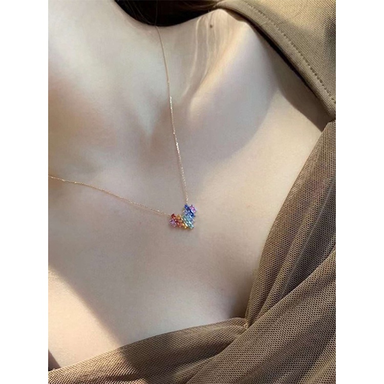 Kalung Dengan Liontin Bentuk Hati Unik Warna-Warni Bahan Cubic Zirconia Untuk Wanita