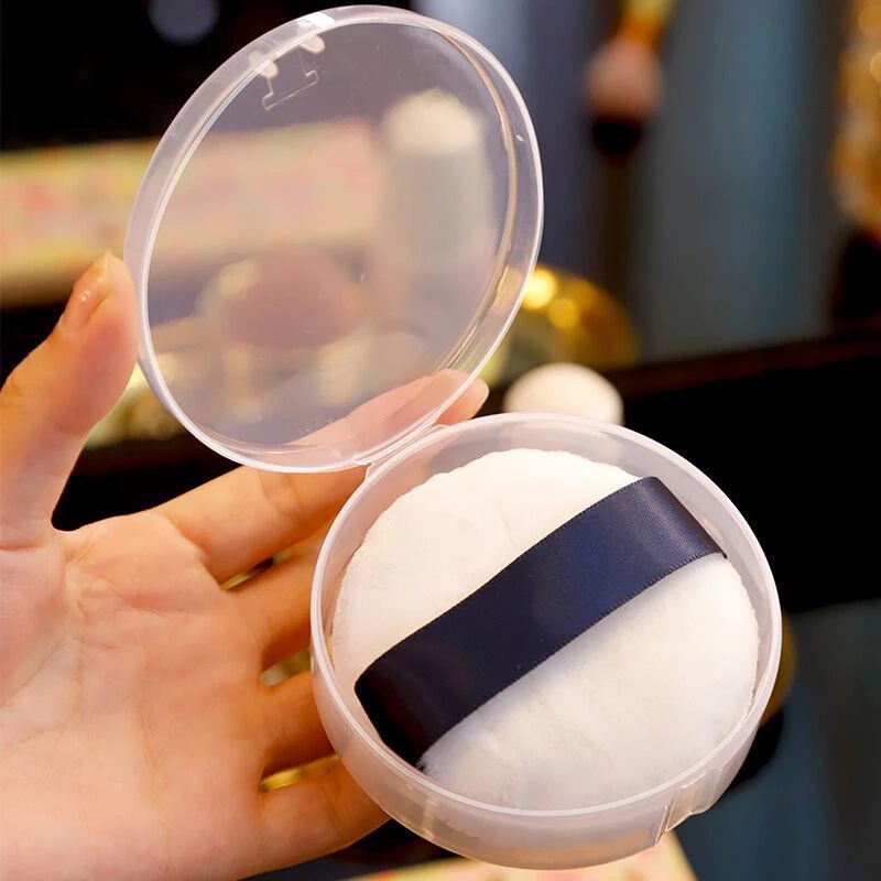 [Portable Round Transparent Powder Puff Box Case Makeup Box][Simple Desktop Storage Box Travel Cosmetic Case]