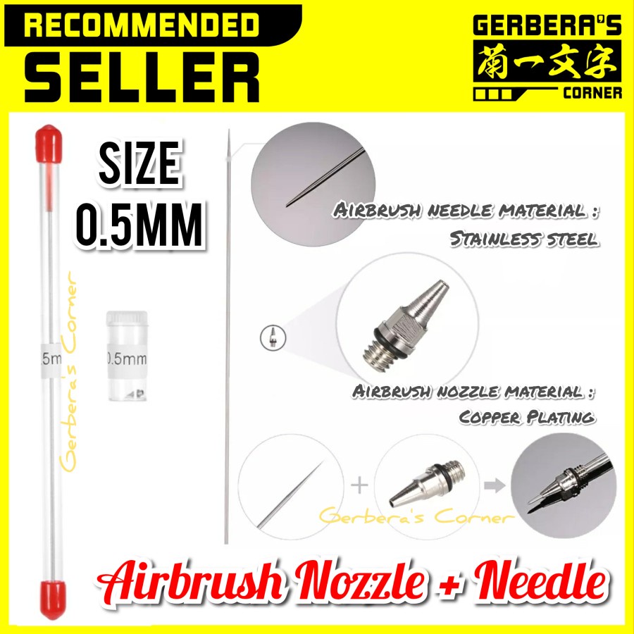 AirBrush Nozzle + Needle 0.5mm Refill Jarum PenBrush Mini Compressor