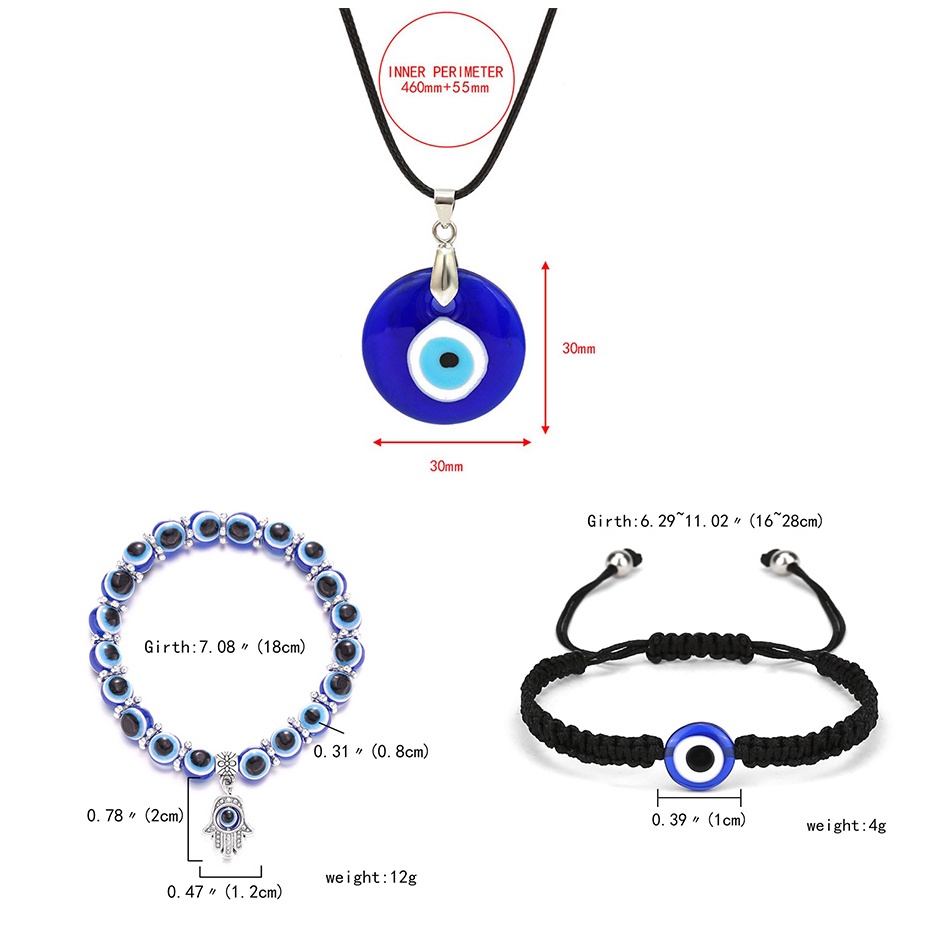 Kalung Rantai Klavikula Desain Mata Iblis Bentuk Bulat Warna Biru Untuk Wanita