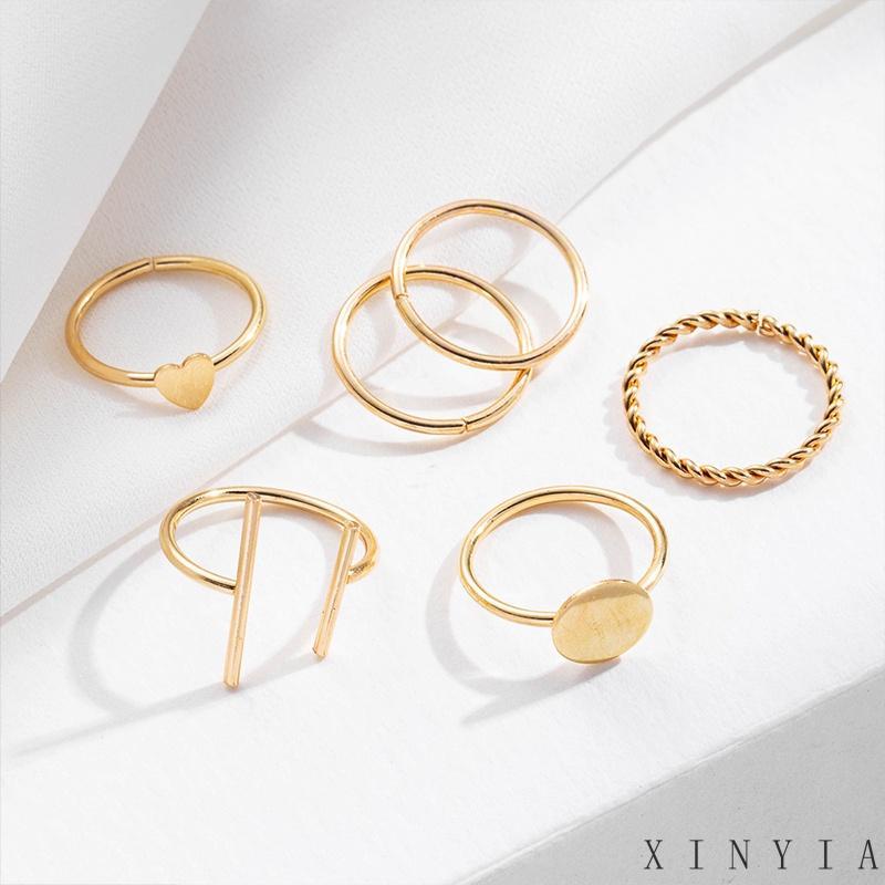 【COD】6pcs / Set Cincin Geometris Bahan Alloy Gaya Vintage