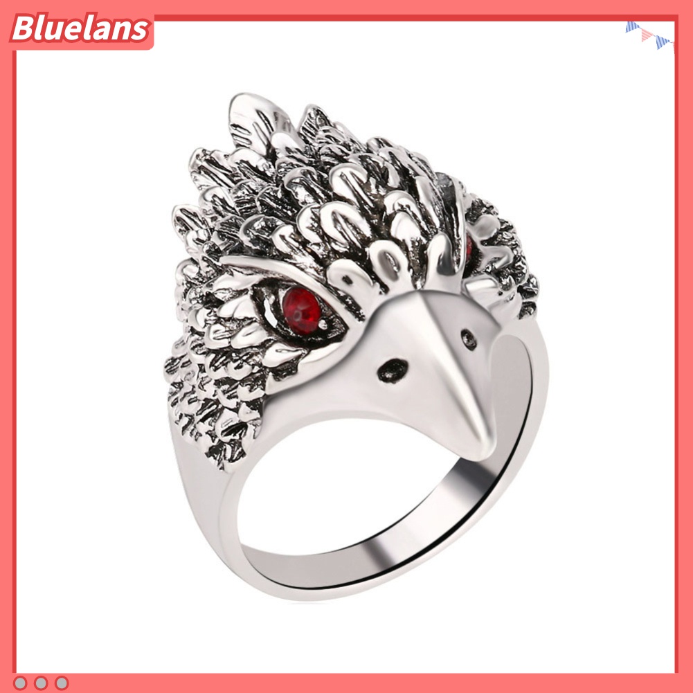 Cincin Pria Desain Kepala Elang Hias Berlian Imitasi Gaya Vintage Untuk Pesta / Hadiah