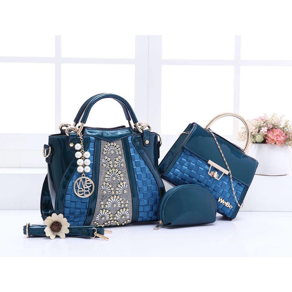 New arrival tas wanita set 3in1 branded impor Batam merek Webe Santaria kode 5722 promo