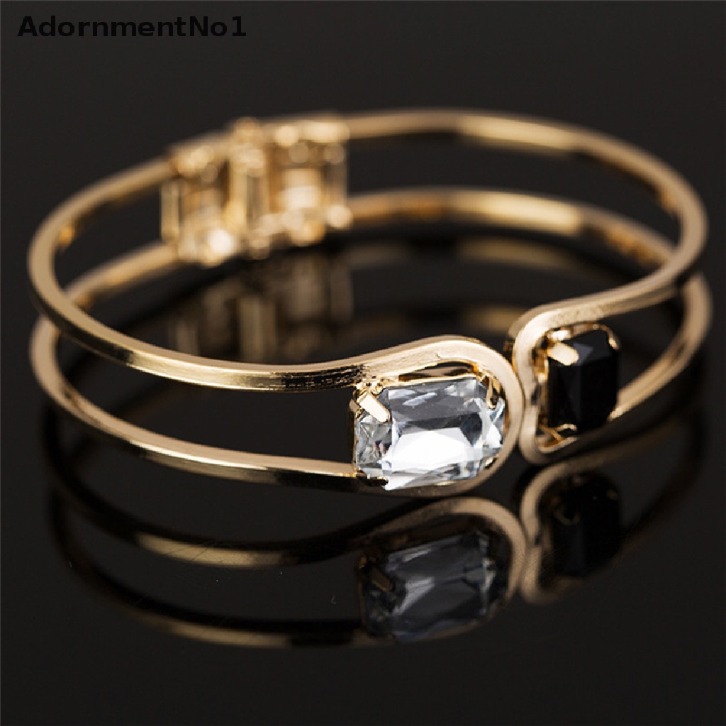 (AdornmentNo1) Gelang Bangle Cuff Lapis Emas Hias Kristal Berlian Imitasi Untuk Wanita