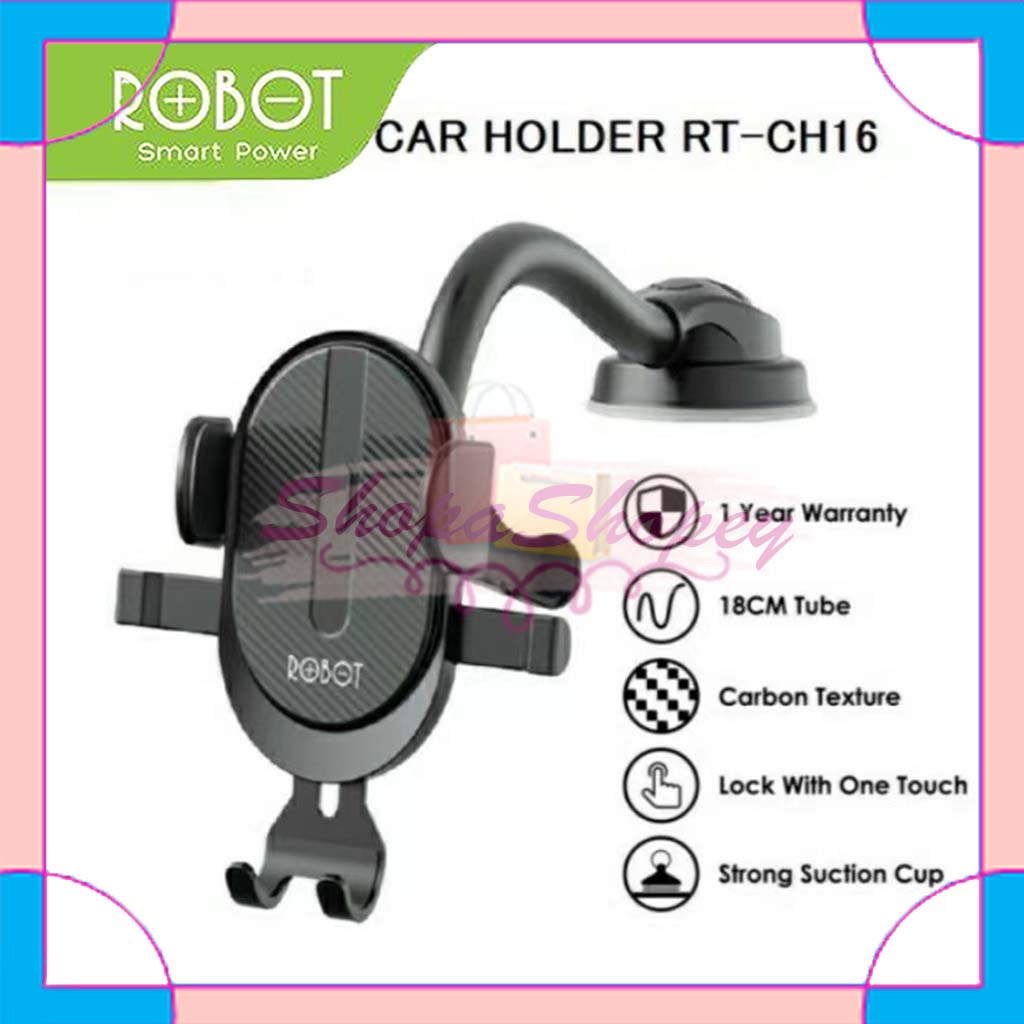 ROBOT CH16 Holder HP Mobil Dashboard Mount Bracket Universal Suction - ORIGINAL GARANSI 1 Tahun