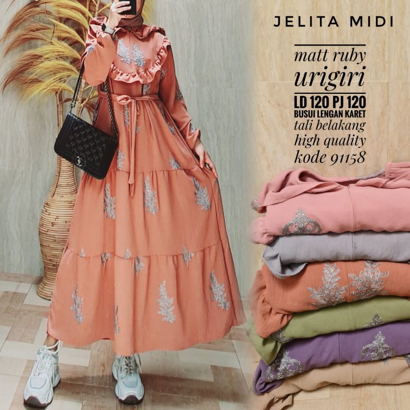 MIDI GAMIS TUNIK DRESS CRINKLE BORDIR LOVE GAMIS POMPOM