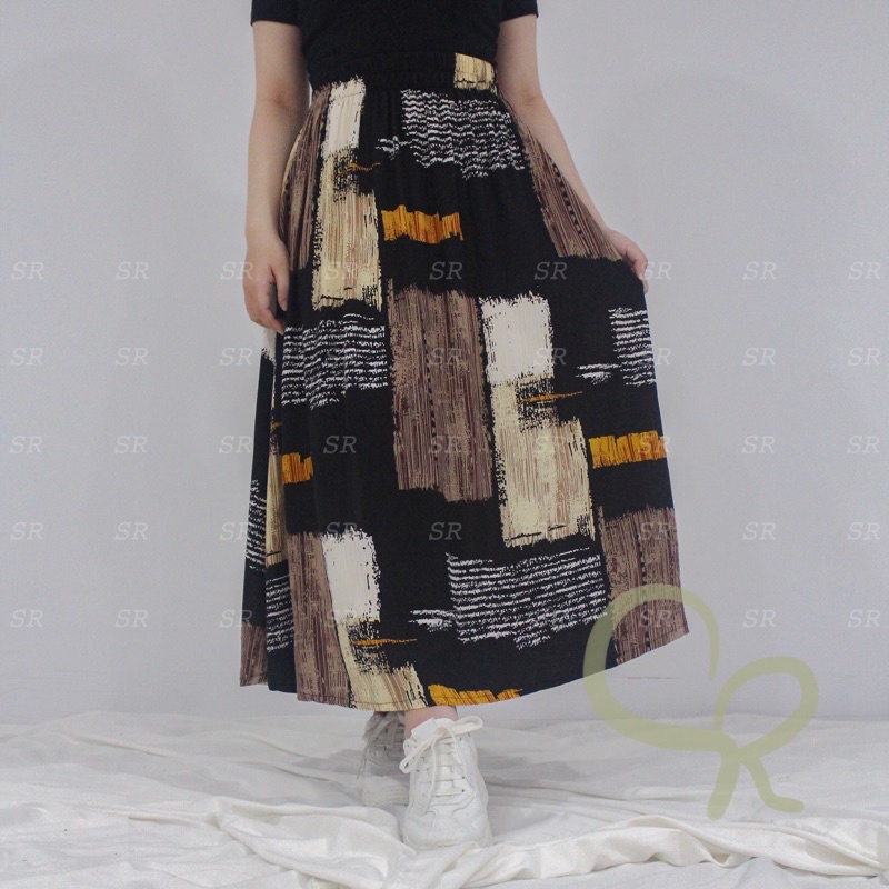 Rok Wanita Panjang Korean A Line Maxi Motif Floral Cantik Premium Ringan Dingin-No.01