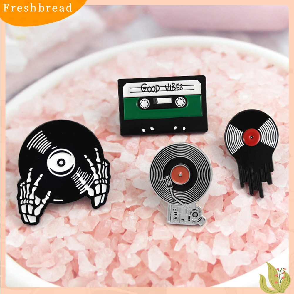 [ TERLARIS]Retro Phonograph Recording Cassette Tape Vinyl Record Brooch Pin Jacket Badge