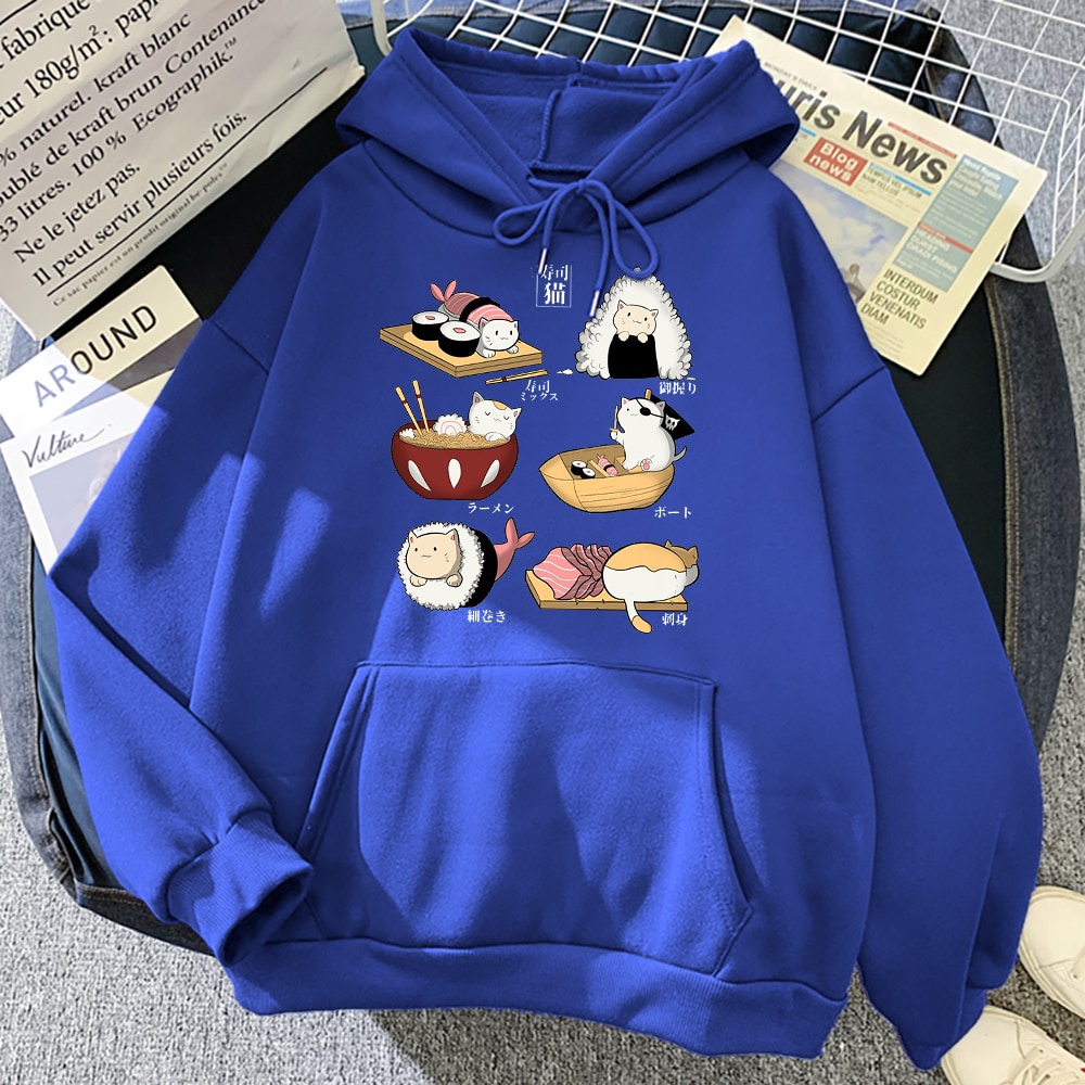 Jaket Sweater Pullover Hoodie Kartun Food Cute Cat Sushi