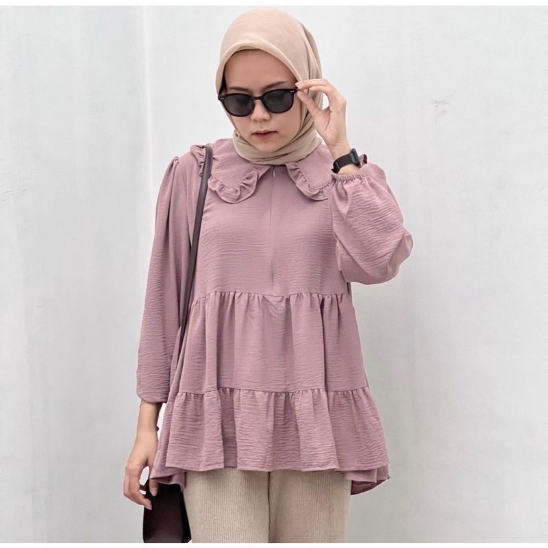 Quensa Tunik Ruffle Crinkle Tunik Wanita Casual