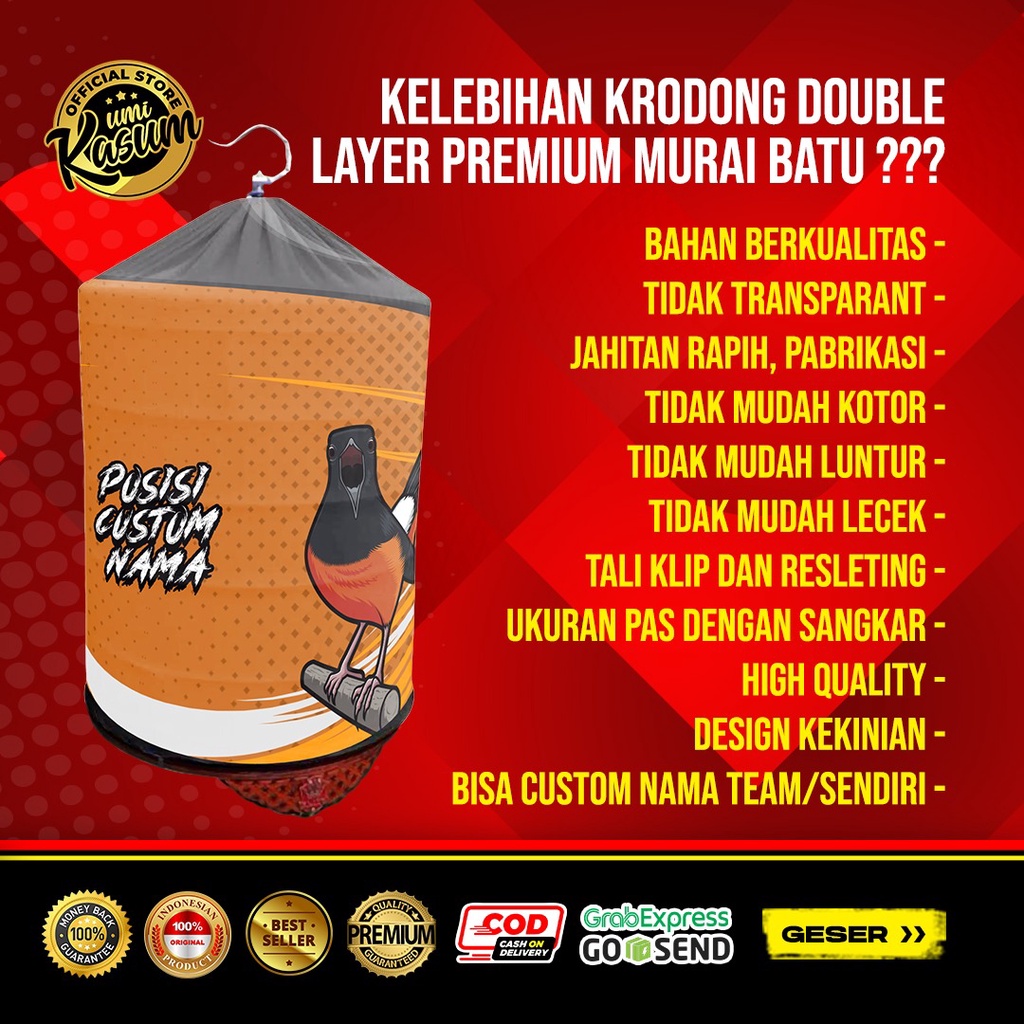 Kerodong Murai Batu Umi Kasum Double Layer Krodong Bulat Bisa Custom Nama | Kandang Murai No 1 No 2 No 3 Anti Lecek Anti Luntur Berkualitas -  Sangkar Murai -  Sangkar Burung - Krodong Original Umi Kalsum Full Printing