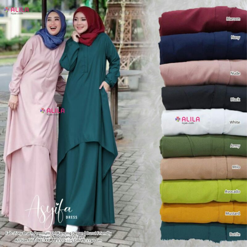 Maxi Dress Gamis Syari Asyifa Dress Kancing Aktif