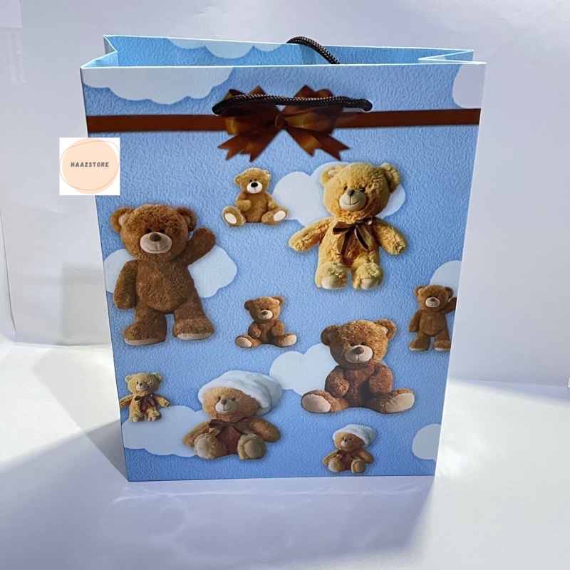 PAPER BAG PAPERBAG MOTIF TAS KERTAS PERNIKAHAN KADO ULANG TAHUN ANAK DEWASA-Beruang