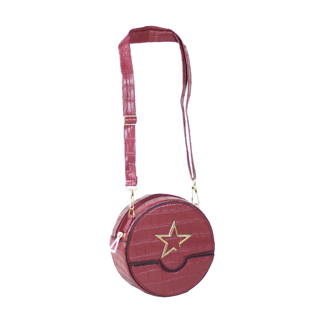 Tas Selempang Wanita Fashionable Bag Round Starvia Warna Maroon Nyaman Berkualitas Sling Bag Cantik