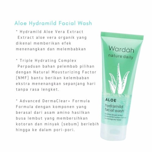 Wardah Nature Daily Aloe Hydramild Facial Wash 60 ml / Wardah Nature Daily Aloe Hydramild / Wardah Nature Daily Series