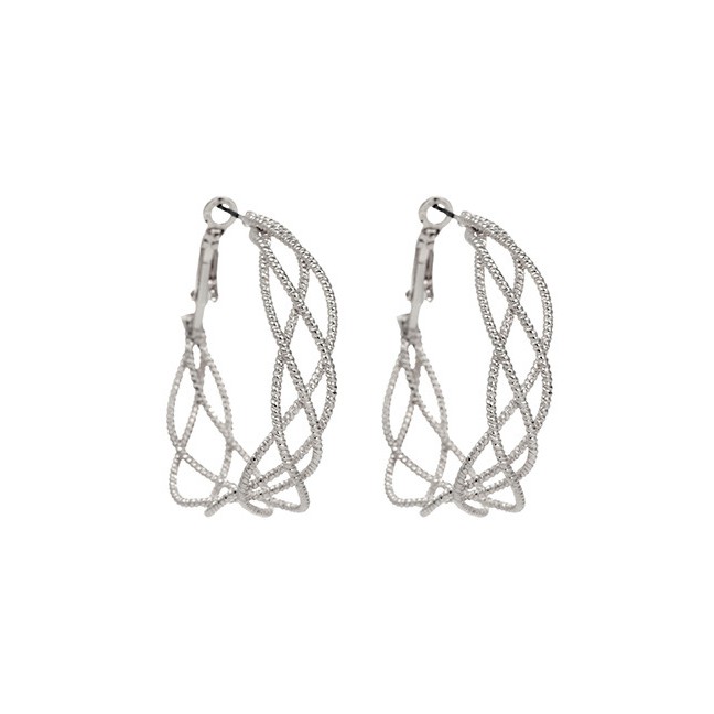 LRC Anting Tusuk Fashion Silver Alloy Hollow Woven Circle Stud Earrings D84460