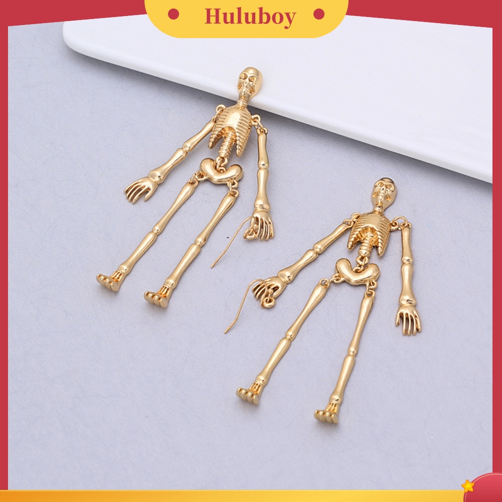 Hu Hu Hu Hu Hu Alat Bantu Pasang Kacamata♡ Anting Hoop Panjang Bentuk Tengkorak Untuk Wanita