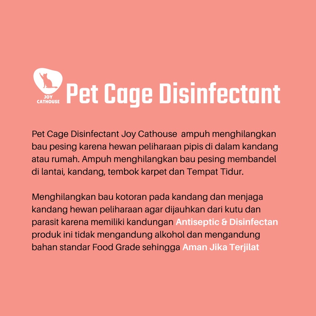 Disinfektan 250 ml Non-Alkohol Penghilang Bau Kandang Kucing, Anjing, Kelinci dan Hewan Peliharaan Lainnya 250 ml Botol Spray Dengan Fitur Lock | Joy Cathouse