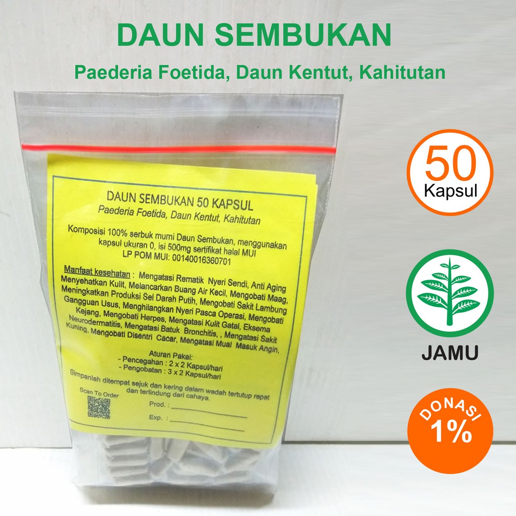 

DAUN SEMBUKAN KAPSUL Rematik Herpes Bronkitis Maag Cacar Sakit Kuning Mual Masuk Angin