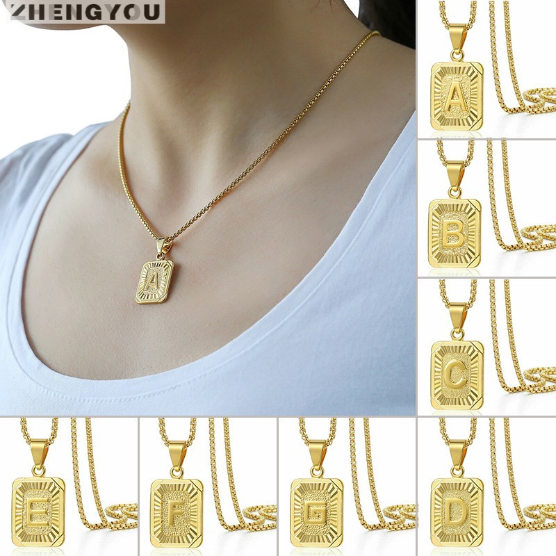 Kalung Rantai Liontin Inisial 26 Huruf Lapis Emas Perak Ukuran 22 Inci Untuk Pria Dan Wanita