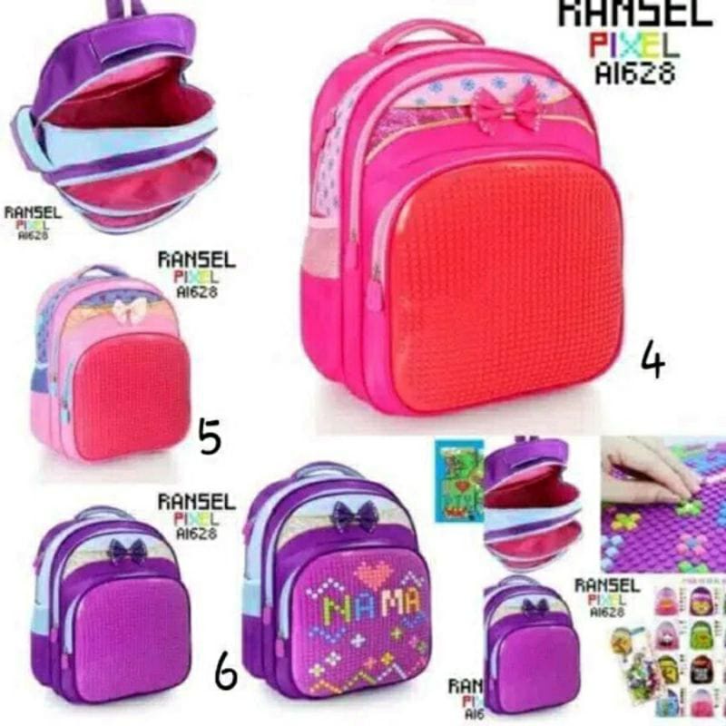 Tas Ransel Sekolah Anak SD Model LEGO PoPixel Bag / Backpack Model Lego Free Pixel Lego