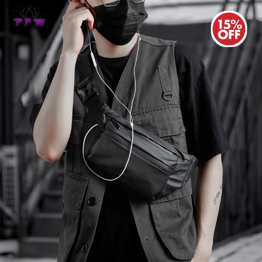 Tas Selempang Cowok Waistbag Pria Model Baim Anti Air Keren Kekinian Terbaru 2021