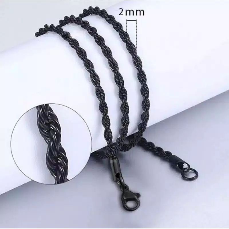 Kalung Tambang Hitam Titanium Import Kalung Pria dan Wanita