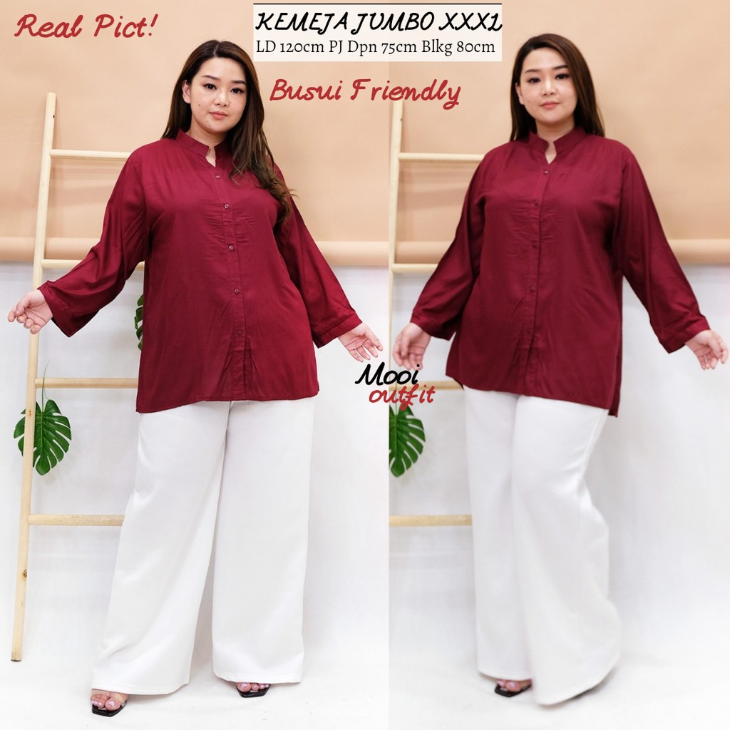 Kemeja Wanita Jumbo Ld 120 Kekinian Bahan Katun Rayon Polos Lengan Panjang Casual Murah