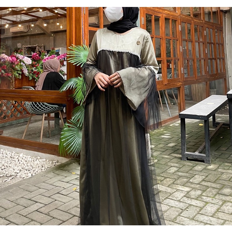 Sonia dress "green", dress satin, gamis satin, gamis satin premium, baju lebaran, gamis lebaran