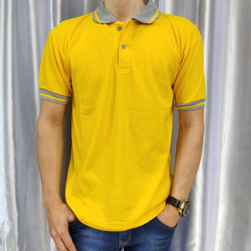 Kaos Krah polos lakos lengan pendek uk M L XL XXL XXXL-kerah kuning PDK