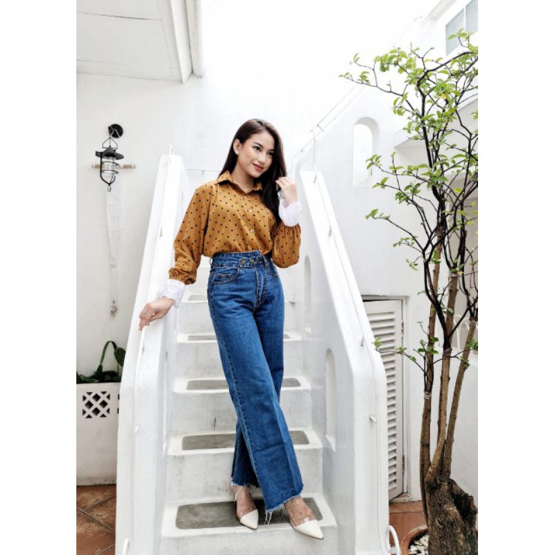 NALU DOT SHIRT WITH WHITE EMBROIDERY