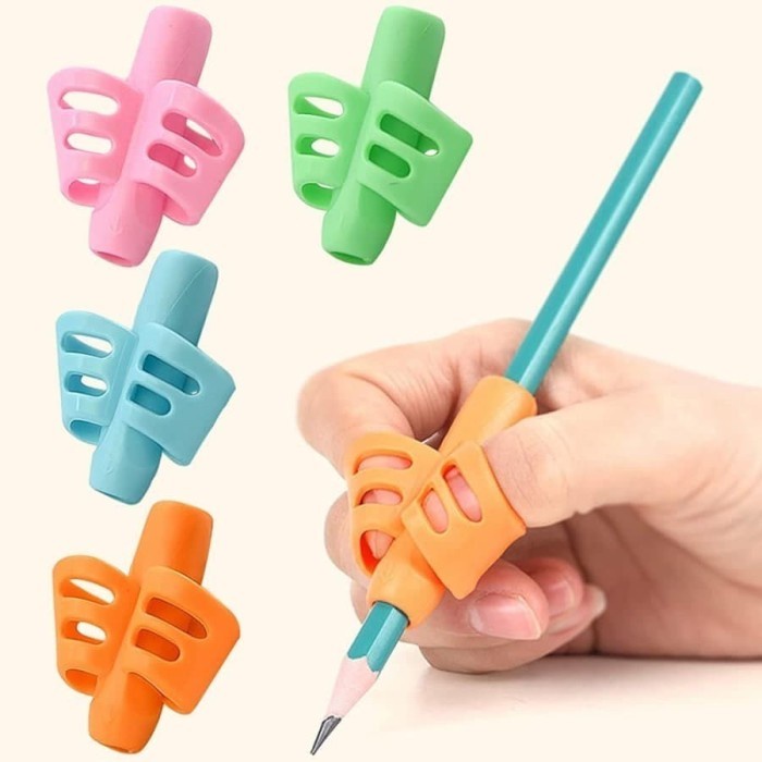 Pencil grip alat bantu anak anak tulis belajar menulis silikon mainan terapi two hole ring writing grip pensil