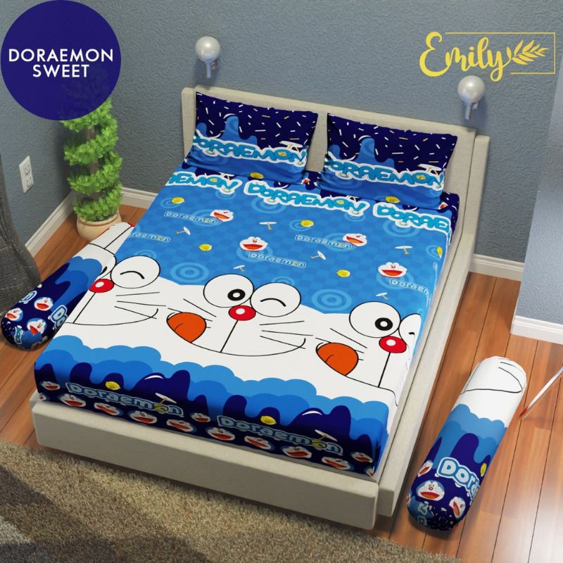 Sprei Karakter Doraemon Uk 180x200/120x200 Cm Bahan Cotton Halus