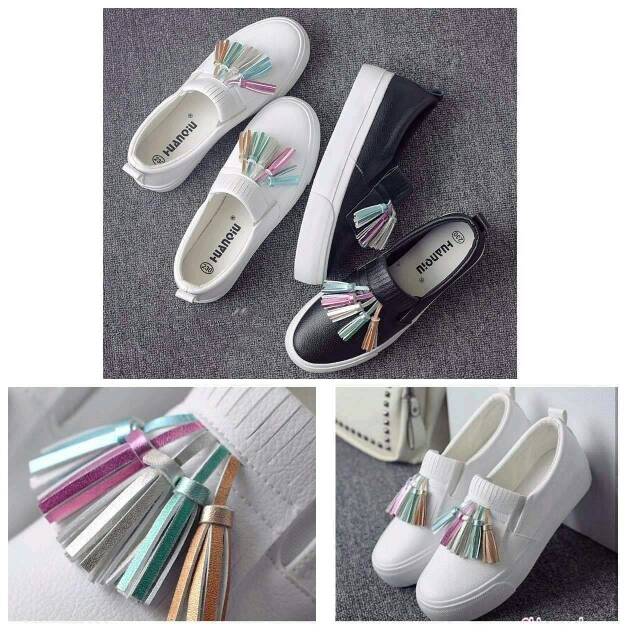 SEPATU CASUAL WANITA PLATFROM LONCENG RAINBOW SEMI KULIT MODEL IMPORT KOREA