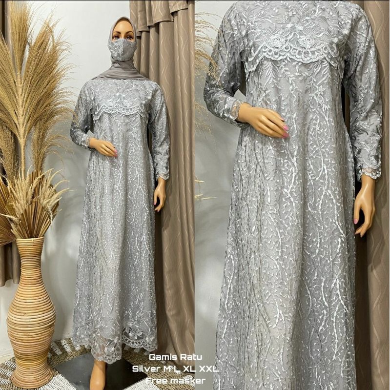 Kadai.baju / Gamis ratu bordir / Gamis pesta brukat jumbo wanita / Dress brukat bordir