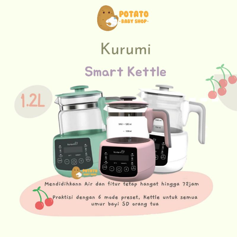 Kurumi Home Smart Kettle KH 100 Plus Warmer - Pink White Mint teko listrik