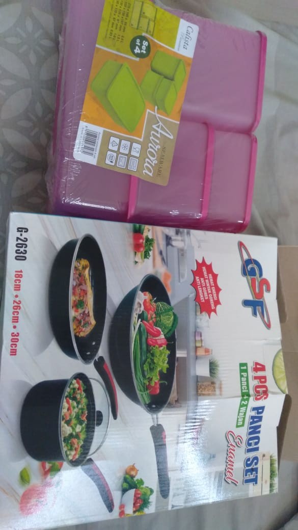 Panci Set  Enamel Gsf G-2630 Frypan Tutup Kaca Wajan Wok Dan Saucepan