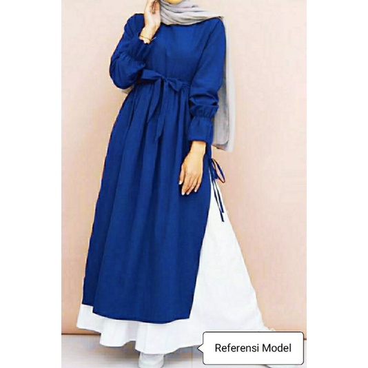 Gamis Modern Casual Dress Modis Simple Gamis Crepe Biru Elektrik  mix Putih