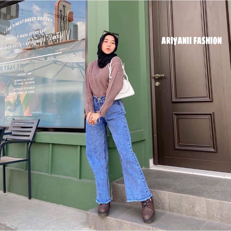 ARN - CELANA WANITA KULOT JEANS SNOW RAWIS HIGHWAIST MURAH PANJANG CUTBRAY CASUAL Korean Style