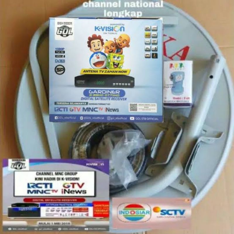 SATU SET PARABOLA KUBAND 60CM GARDINER OTTIMO, KVISION BROMO, NEX PARABOLA TANAKA NUSANTARA
