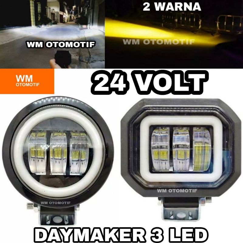 Lampu LED Tembak CWL 24 Volt Truk Bus Fuso Daymaker Mini 3 Mata Angel Eye 4D Lens Sorot Tronton Canter Box L300 Truck Motor Mobil Bulat Kotak Foglamp Offroad Cutoff Waterproof Worklight Light Bar Cree