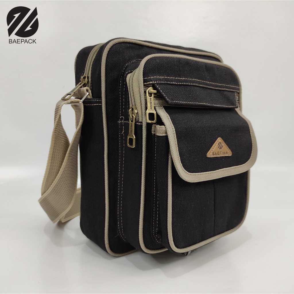 Tas Selempang Kanvas Pria Xenof Hitam Original Baepack / Tas Bahu Canvas Cowok  / Tas Selempang Premium Produsen Bandung