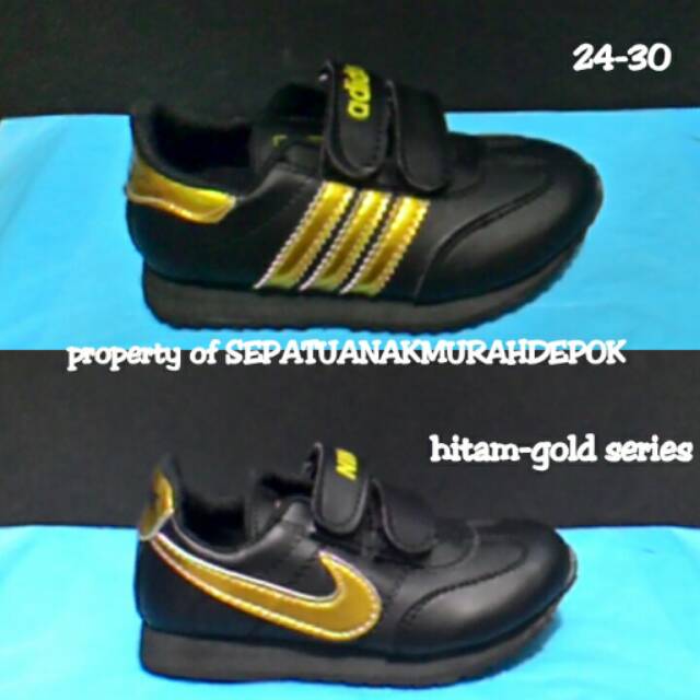 sepatu anak murah nike adidas kids hitam-gold series size 24-30