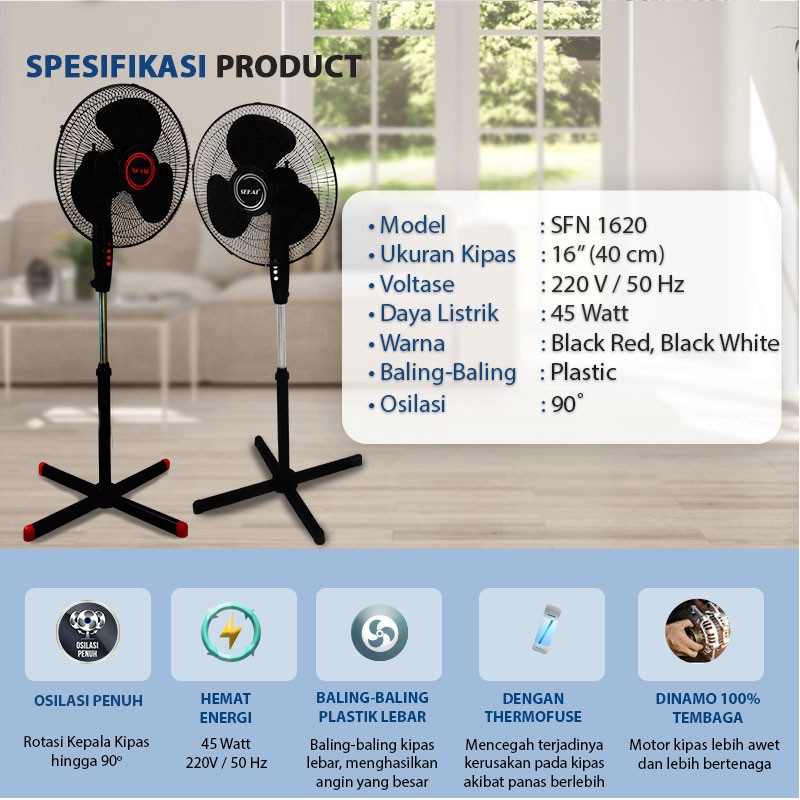 SEKAI Kipas Angin Berdiri / Stand Fan 16 Inch - SFN 1620