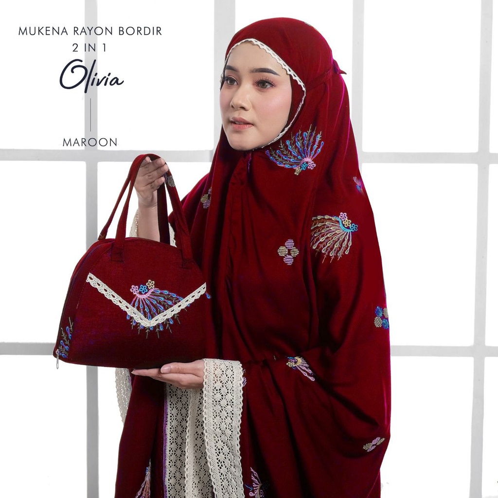 MUKENA BALI TASIK - MUKENA RAYON BORDIR 2 IN 1 OLIVIA (FREE SAJADAH)