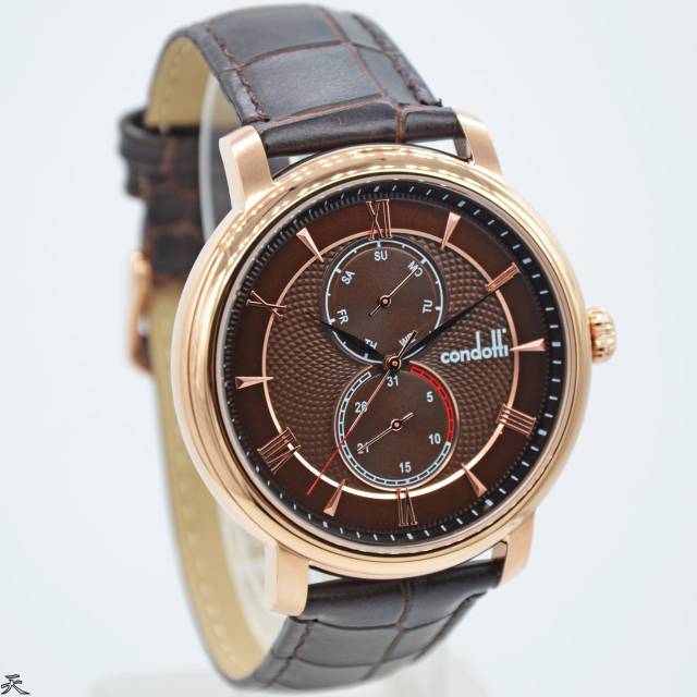 Jam Tangan Pria Condotti CN1091 Rosegold Leather Kulit Original Murah