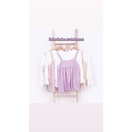 Gingham Set | Lilac Top Puff sleeve Fashion Korea Baju Balon Lengan Balon Baju Lilac Atasan Balon