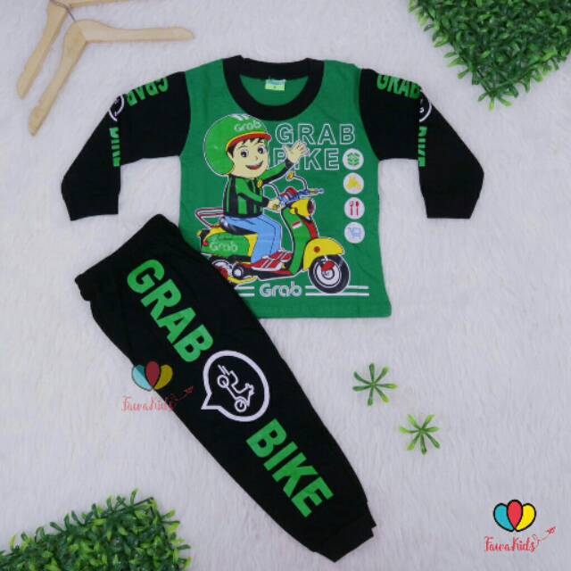 Termurah  Setelan Anak GRAB & GOJEK uk 3-8th / Kaos Lengan Panjang Celana Panjang Baju Setelan Anak