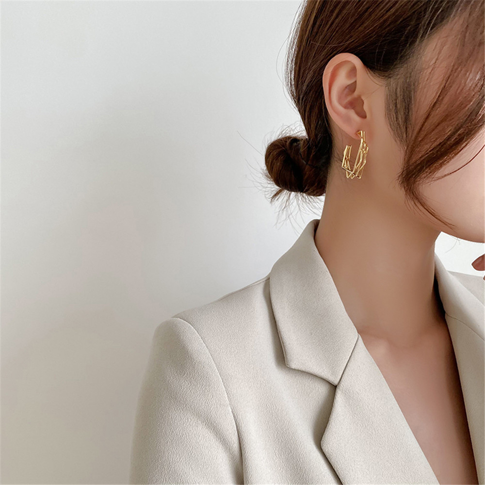 【COD Tangding】Creative Multi-layer Geometric Temperament Contracted Six-pointed Star Earrings Earrings